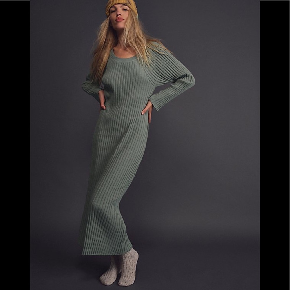 Free People Green Ribbed Maxi Dress